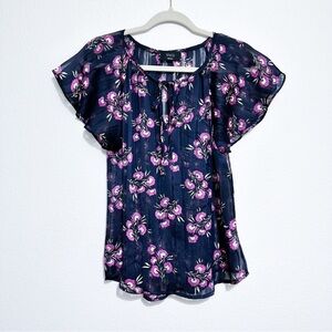 Vici Floral Flutter Sleeve Short Sleeve Blouse Top Size S